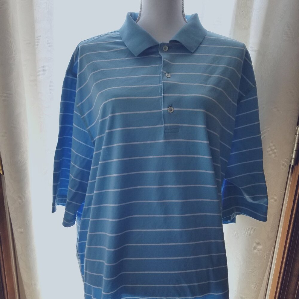 FAIRWAY & GREENE PUREFORMANCE GOLF POLO -BLUE/WHITE STRIPE, MEN'S XL/TG